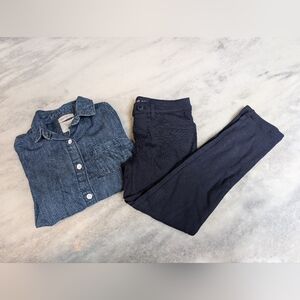 Denim Button Up Long Sleeved Shirt with Jeggings